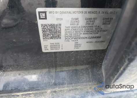 2019 Chevrolet Silverado 1500 Rst from USA, damaged, VIN 3GCPWDED2KG284066
